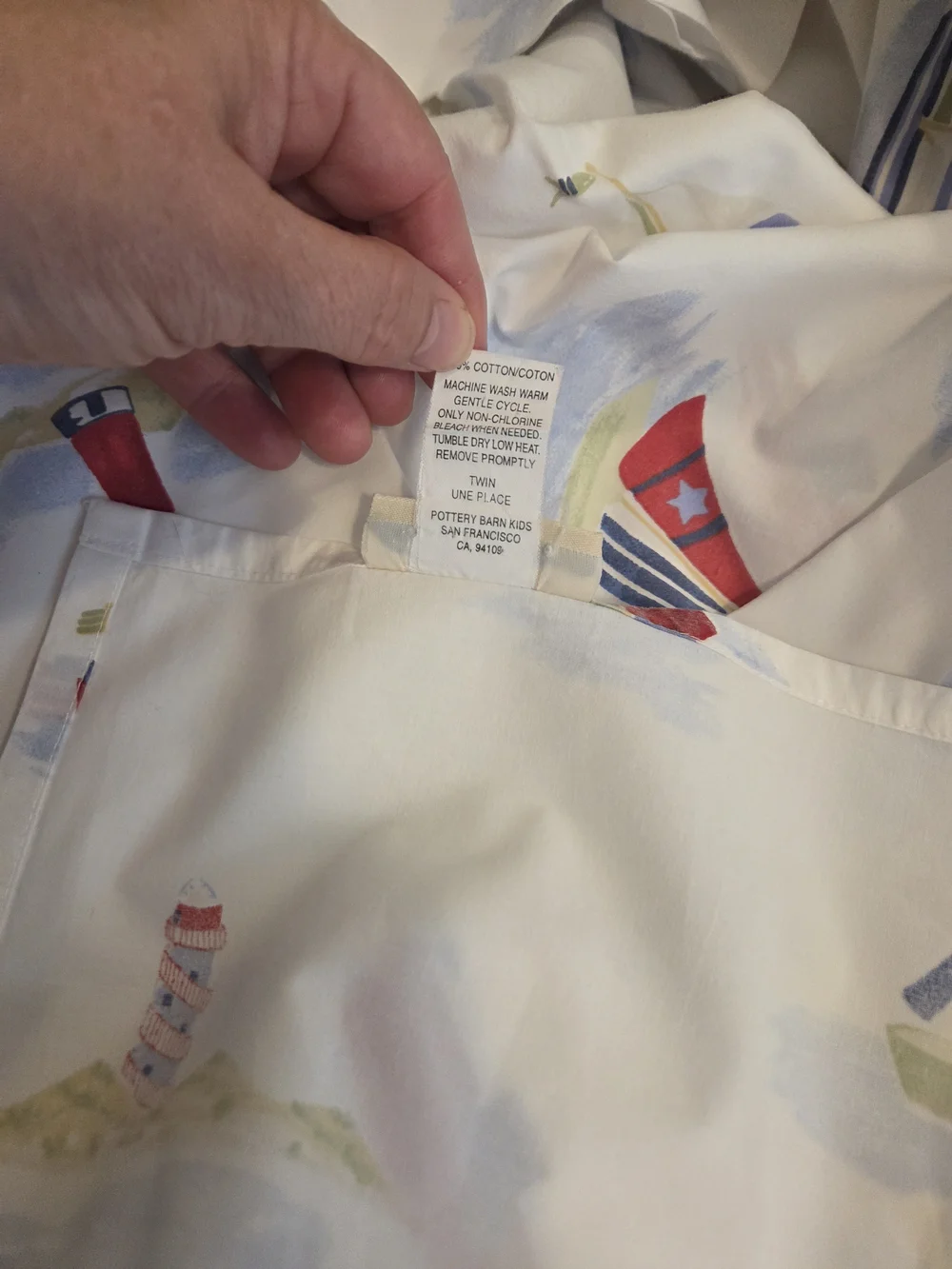 Pottery Barn Kids Red, Blue & White Sailboat Twin Flat Sheet & Pillow Case
